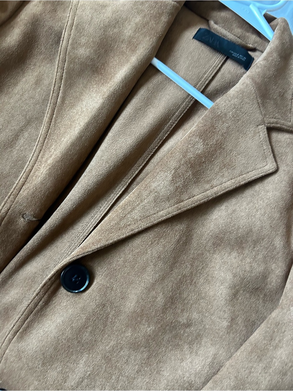 Zara Camel Brown Suede-Style Blazer Coat - Picture 2 of 3